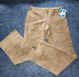 Womens Vintage Covington Genuine Suede Leather Pants Cognac Brown Bootcut 16 NEW - Picture 1 of 10