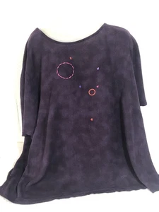 Top tunica vintage Nino Wong California taglia 3X viola difetto ricamo boho USA - Foto 1 di 13