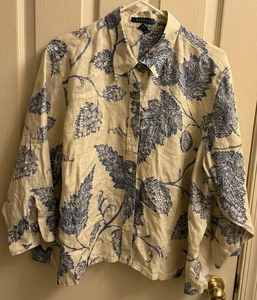 Vintage Lauren Ralph Lauren geblümtes Langarm 100 % Leinen Button Down Hemd 2X - Bild 1 von 4