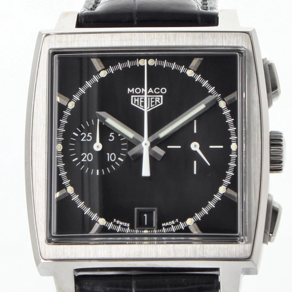【USADO】 TAGHEUER CS2110 Monaco Edición Limitada Automático Analógico Negro Plata Foto 1 de 4