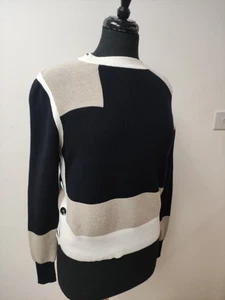 Mint Velvet Ladies Jumper Size Small Black/Cream/Beige Geometric Button Trim - Picture 1 of 6