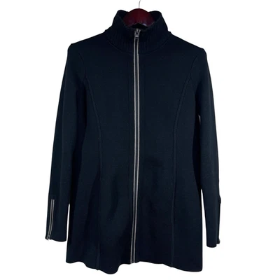 Athleta Chill Chaser Knit Sweater Coat Sz L Black Wool Blend Full Zip Mock Neck - Image 1 of 4