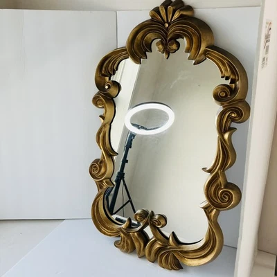 Vintage Ornate Gold Scroll Wall Mirror | Hollywood Regency MCM 32” x 20” - Image 1 of 4