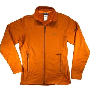 Patagonia R1 Fleece Pullover Jacket Mens M Orange Full Zip Waffle - Picture 1 of 9