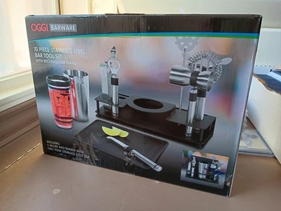 OGGI Barware - Juego de herramientas de barra de acero inoxidable de 10 piezas con soporte rectangular Foto 1 de 3