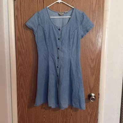 Vestido Vintage Años 90 Denim Republic SS Botones de Metal Corsé Encaje Espalda Ajuste y Acampanado M Foto 1 de 4