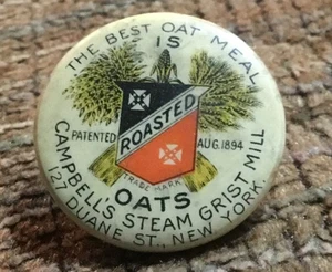 Vintage Whitehead And Hoag Campbells Grist Mill Oats Advertising Pinback Pin - Picture 1 of 2