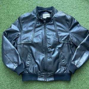 Schachkönig Vintage 80er Bikerjacke Gr. 46 Leder schwarz - Bild 1 von 9