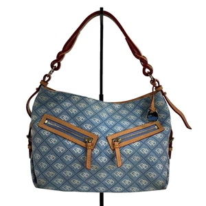 Vintage Dooney & Bourke mittelblau Monogramm Elisa Schultertasche Handtasche - Bild 1 von 10