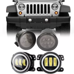 Pair LED Fog Lights DRL Ring & Turn Signal Lights for Jeep Wrangler JK 2007-2018 - Foto 1 di 12