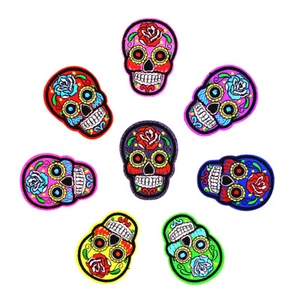 8 Pieces Sugar Skull Iron On/Sew Cloth Patch Badge Day of the Dead - Picture 1 of 12