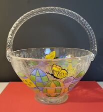 Crackle Glass Easter Basket-Candy Bowl With Butter Fly Print 