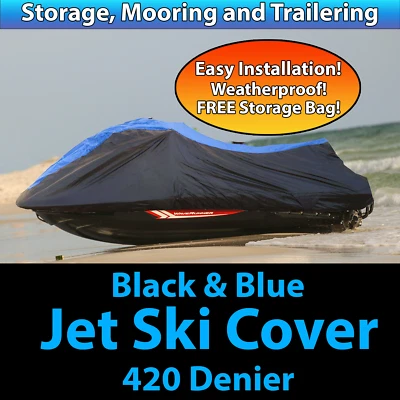 Cubierta semipersonalizada para moto acuática PWC [NEGRO Y AZUL] se adapta a Yamaha WaveRunner EX-R ER1050 Foto 1 de 4