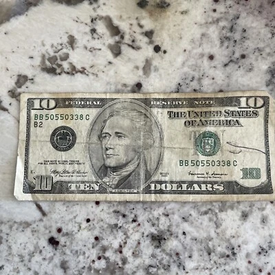 1999 $10 DOLLAR BILL TEN FEDERAL RESERVE NOTE BB 50550338 C - Image 1 of 4