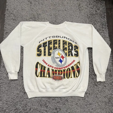 Vintage Pittsburgh Steelers Sweater Adult Large White 1995 Crewneck Sweatshirt Cover