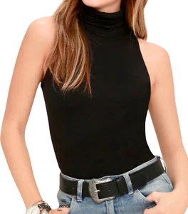 Women Turtleneck Tops Cotton Turtleneck Sleeveless Top Office Womenwear Handmade - Picture 1 of 9