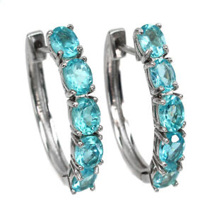 Unheated Round Apatite 5x4mm 14K White Gold Plate 925 Sterling Silver Earrings