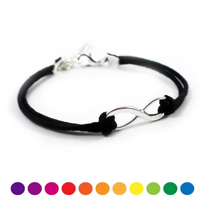 Bracciale Infinito Argento Cordino Nero Colorato corda braccialetto Uomo e Donna - Immagine 1 di 3