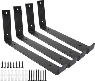 Shelf Brackets 12 Inch 4PCS Heavy Duty Frosted Black Wall Bracket with Lip... - Image 1 of 4
