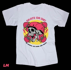 Skate or Die weißes Shirt Skateboarding Vans Skull Helm Skateboard Launch Mode - Bild 1 von 1