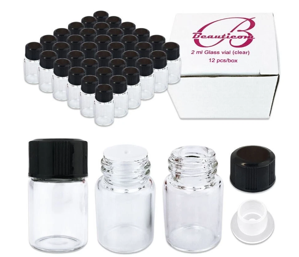 96 Pieces 2ml Clear Essential Oil Small Sample Glass Vials Bottles Containers