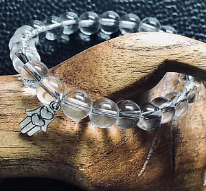 Mini 3d Hamsa Hearts Love Silver Satyaloka Azeztulite Healing Crystal Bracelet - Picture 1 of 5