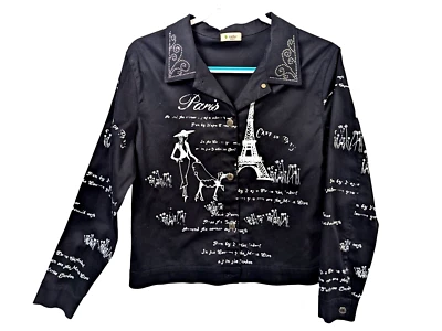 Cactus Embellished Paris Lightweight Jacket Size M Medium France Black Sequence - Image 1 of 4