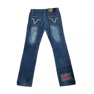 JEANS CHRISTIAN AUDIGIER VITA BASSA BOOTCUT TG 31 BLU STRASS RICAMATI DONNA - Foto 1 di 7