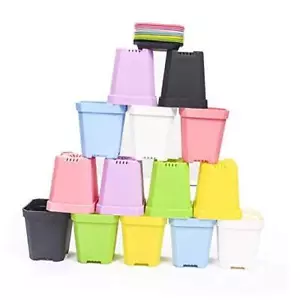 14pcs Colorful Square Plastic Plant Pot, Planter, Flower Pot with Pallet Tray - Picture 1 of 6