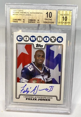 2008 TOPPS Rookie PREMIERE FELIX JONES AUTO RC ROOKIE SP BGS 10 PRISTINE POP 1 - Image 1 of 4