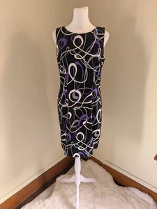 Vintage AGB Sheath Dress Womens 8 Y2K Geometric Print Black Office Sleeveless - Picture 1 of 13