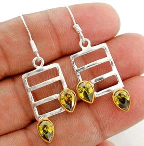 Two Tone Natural Peridot 925 Solid Sterling Silver Earrings Jewelry @B9-4 - Picture 1 of 1