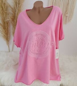 Italy Oversize Damen Shirt 3D Vintage T-Shirt Schriftzug 46 48 50 Candy Rosa