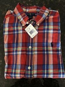 NWT Polo RALPH LAUREN Boys Red Plaid Dress Shirt Long Sleeve Lg 14-16 Reg $45 - Picture 1 of 5