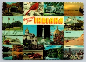 Vintage Grüße aus Indiana Multi-View Photochrome Postkarte - Bild 1 von 2