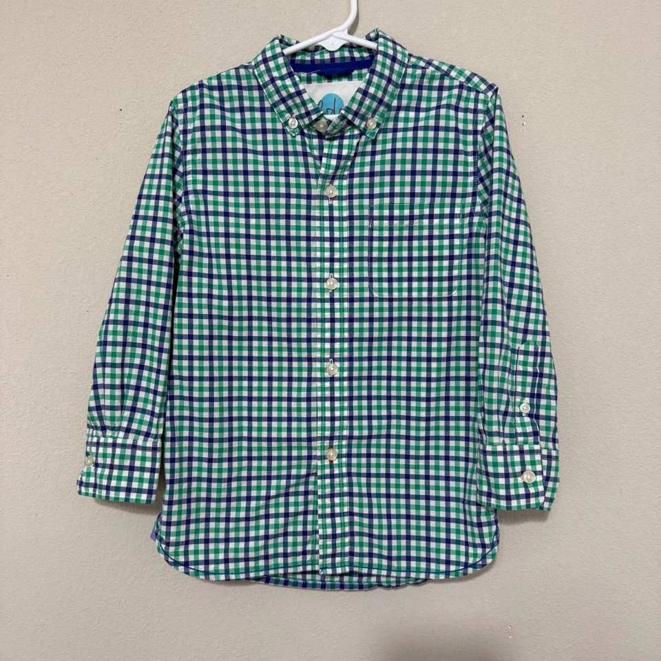 Mini Boden niños 5/6 años verde azul a cuadros con botones Foto 1 de 4