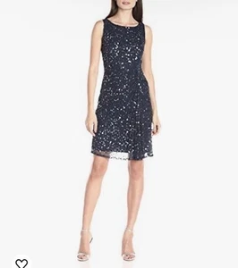 Patra Damen Gr. 8P Marineblau Knielang Besondere Anlässe Pailletten Cocktailkleid - Bild 1 von 10