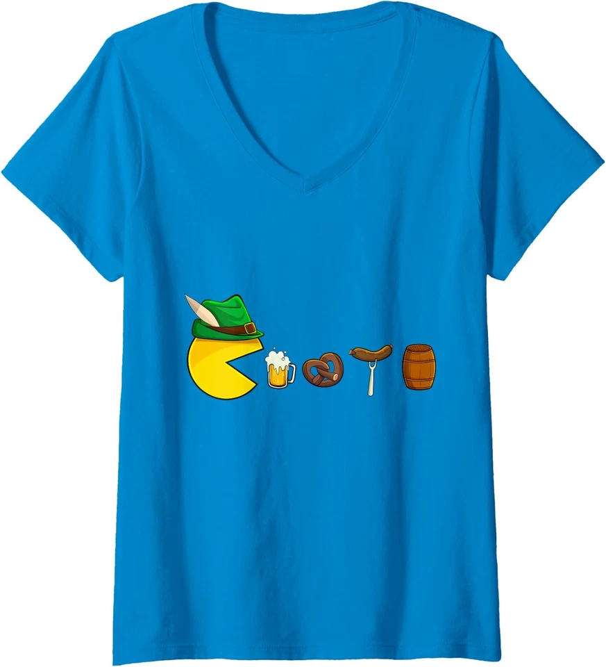 Oktoberfest Video Game Lederhosen Beer Pretzel Ladies' V-Neck Tshirt Foto 1 de 1