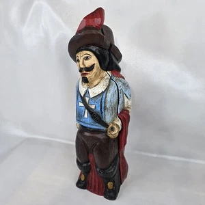Vintage 1950s Musketeer Conquistador Midcentury Hand Carved Wood Win Bottle Case - Picture 1 of 18