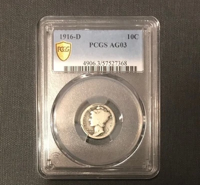 1916-D MERCURY SILVER DIME CERTIFIED PCGS AG03 GOLD SHIELD - Image 1 of 2