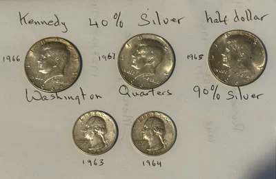 1963 & 1964 Washington Quarter & Kennedy Silver Dollar Coins (Lot of 5) - Image 1 of 4