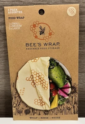 Envoltura de abejas envoltura de alimentos a base de plantas reutilizable paquete de 3 peines patrón S,M,L vegano Foto 1 de 4