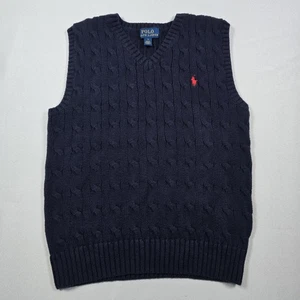 Polo Ralph Lauren Sweater Youth Size S 7 Navy Cable Knit Vest Logo - Picture 1 of 8