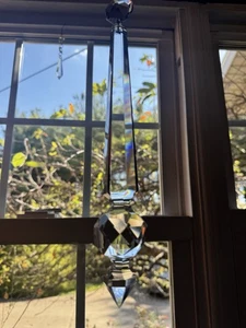 Large Antique Crystal Cut Glass Prism Sun Catcher 11 5/8”Chandelier Ornament - Picture 1 of 16