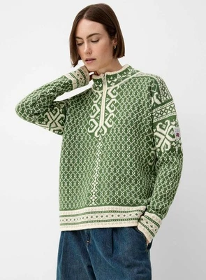 NEW Women's M Dale of Norway Leknes 1/4 Zip Wool Sweater (Green/Off-white/Sand) - Image 1 of 4