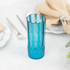 6 OCEAN BLUE 14 oz Crystal Plastic DRINKING GLASSES Party Events Disposable - Picture 1 of 8