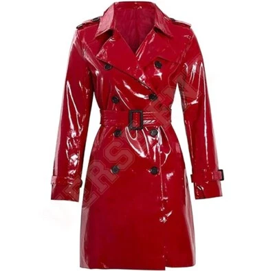 Women PVC Leather Trench Vinyl Shiny Light Weighted Raincoat Stylish Trench Coat - Image 1 of 4