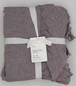 Pottery Barn Belgian Flax Linen Fringe Ruffle TWIN Duvet Cover ~ Lavender Purple - Picture 1 of 2