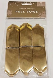 Pack 3 PULL BOWS GOLD DECORATING GIFT WRAPPING HOME XMAS TREE - Picture 1 of 2