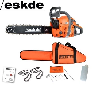 Petrol Chainsaw 58cc 3.4HP Engine 20" Bar 2 Chains Bag Cover Tree Log Wood eSkde - Picture 1 of 13